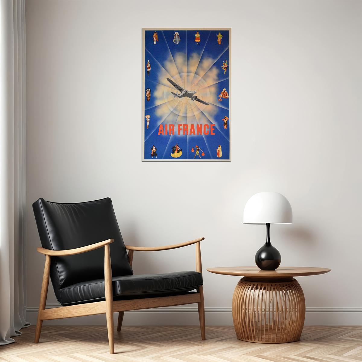 Air France French Line Vintage Airline Travel Poster Wall Art Print Home Wall Decor