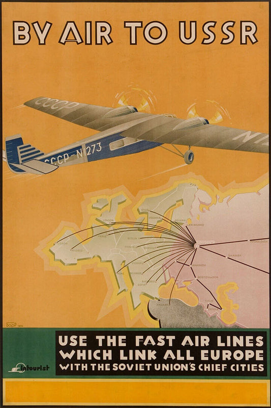 By Air To Ussr 1938 Vintage Airline Travel Poster Wall Art Print Home Wall Decor - xonomax