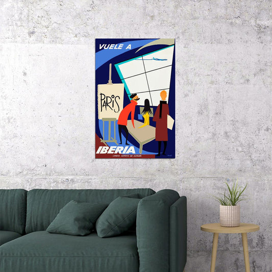 Iberia Paris Spanish Airline 1960s Vintage Airline Travel Poster Wall Art Print Home Wall Decor - xonomax