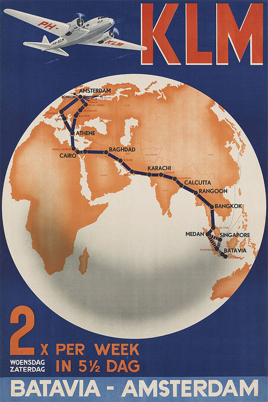 Klm Royal Dutch Airlines Amsterdam 1950s Vintage Travel Poster Wall Art Print Home Wall Decor - xonomax