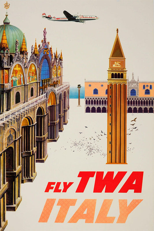 Italy Fly Twa Vintage Airline Travel Style Poster Wall Art Print Home Wall Decor - xonomax