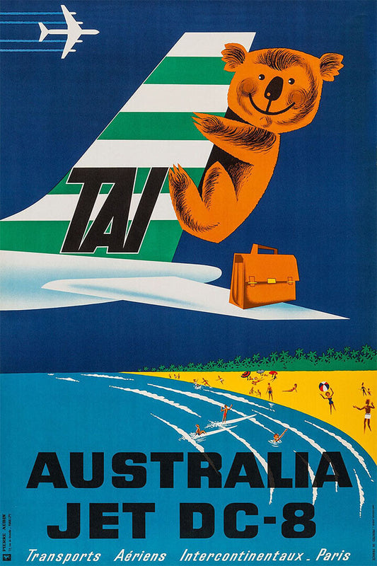Tai French Airline Australia 1950s Vintage Airline Travel Poster Wall Art Print Home Wall Decor - xonomax