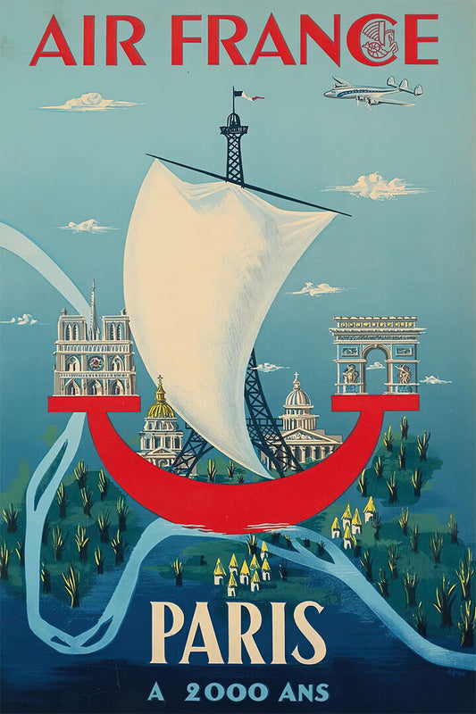 Tai French Airline Paris 1950s Vintage Airline Travel Poster Wall Art Print Home Wall Decor - xonomax