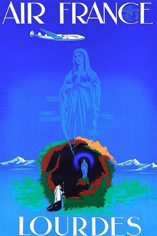 Air France Lourdes Vintage Airline Travel Poster Wall Art Print Home Wall Decor - xonomax
