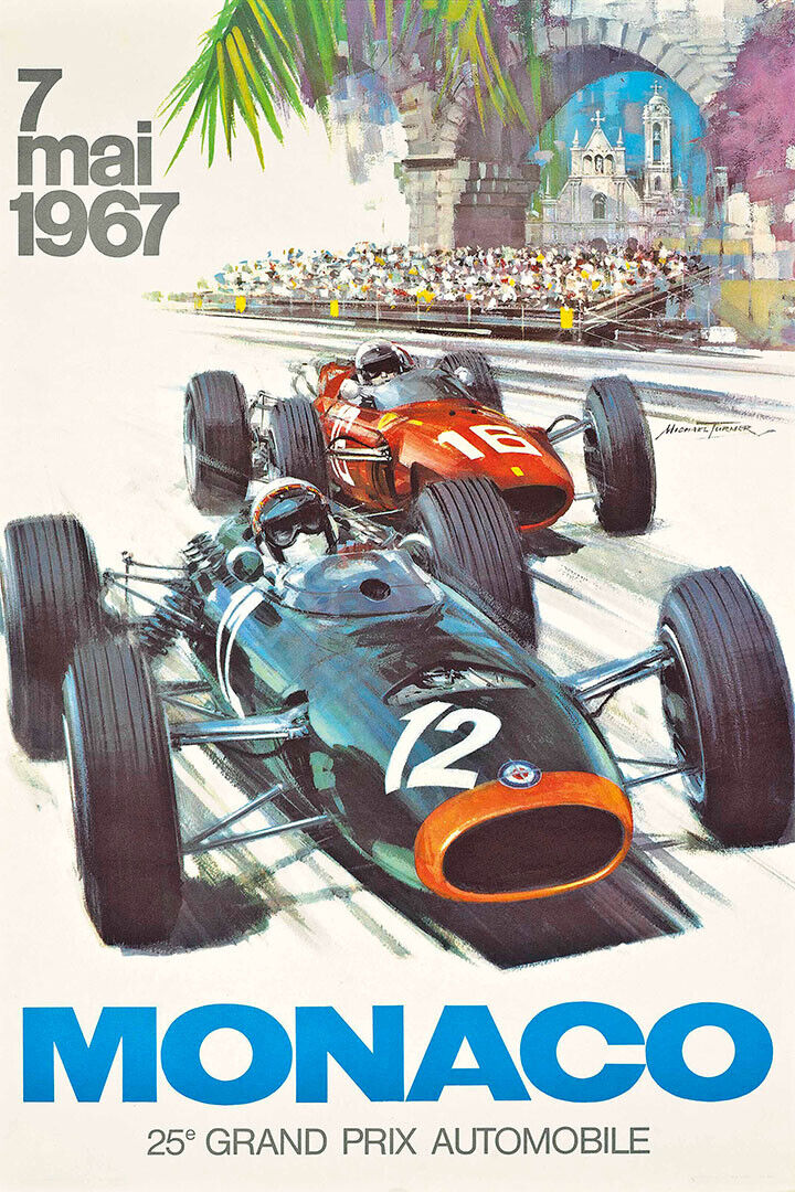 Poster - 1967 Monaco Grand Prix Vintage Style Racing Poster Wall Art ...