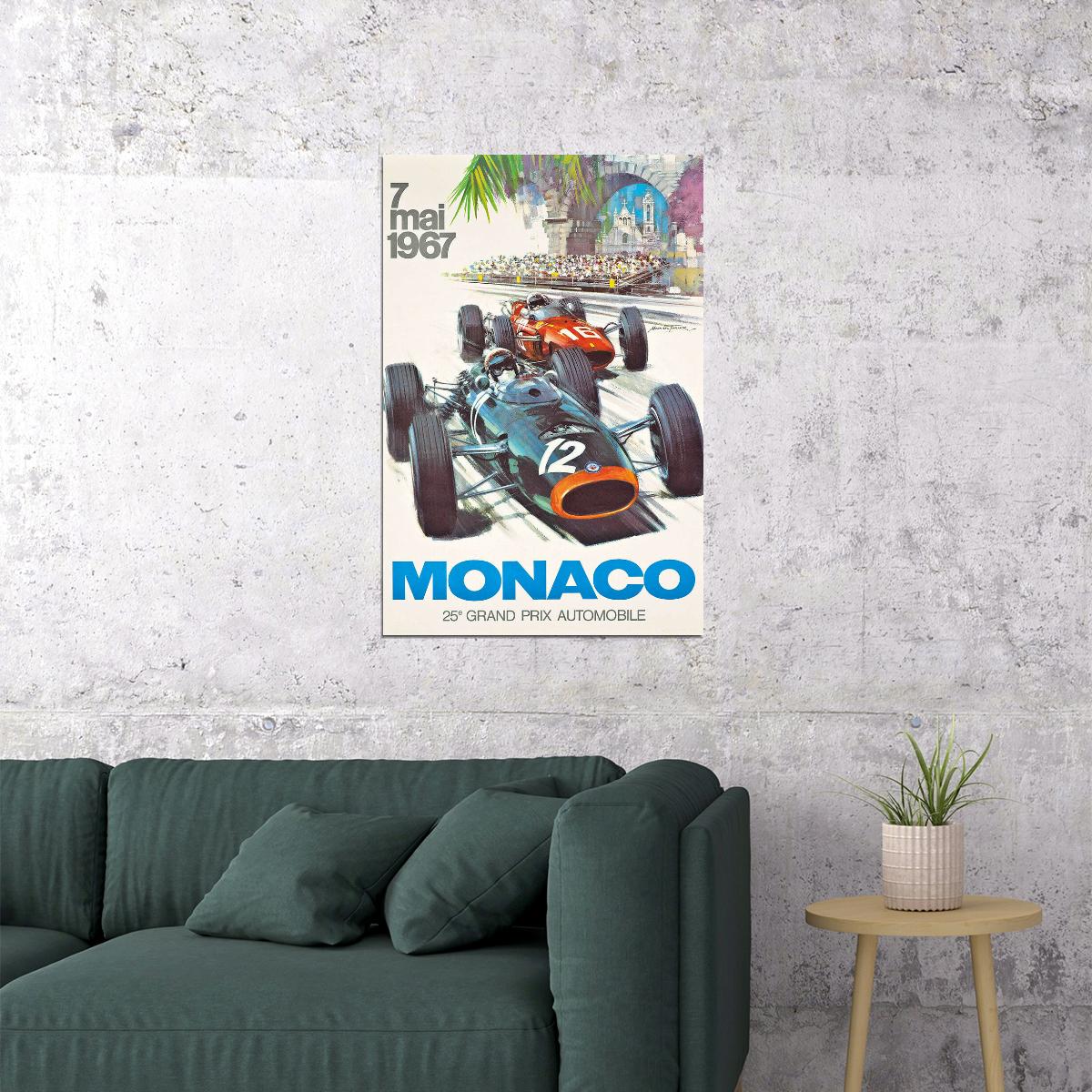 Poster - 1967 Monaco Grand Prix Vintage Style Racing Poster Wall Art ...