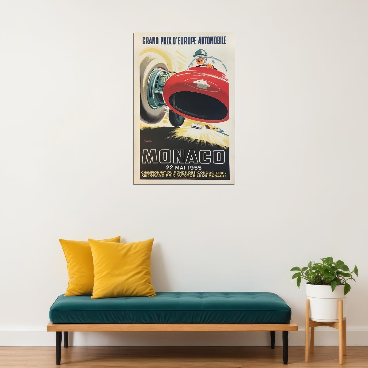 1955 Monaco Grand Prix Auto Racing Poster Wall Art Print Home Wall Decor - xonomax
