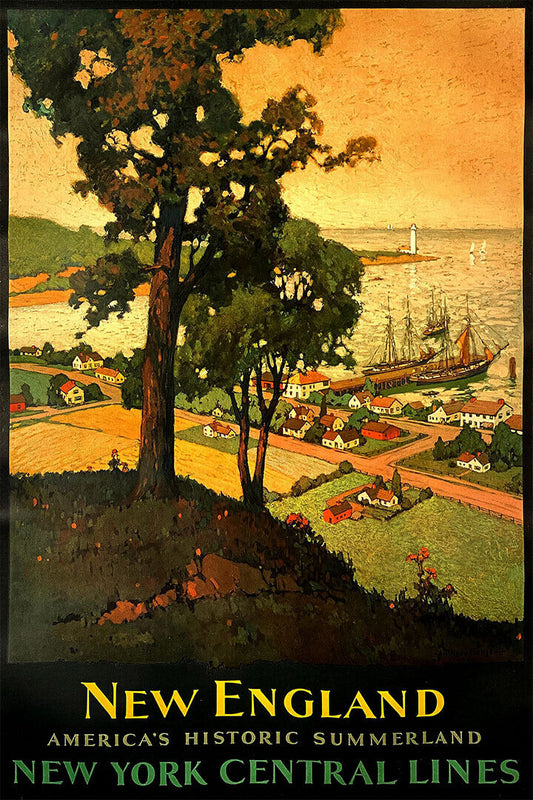 1930s New England Vintage Style New York Railroad Travel Poster Wall Art Print Home Wall Decor - xonomax