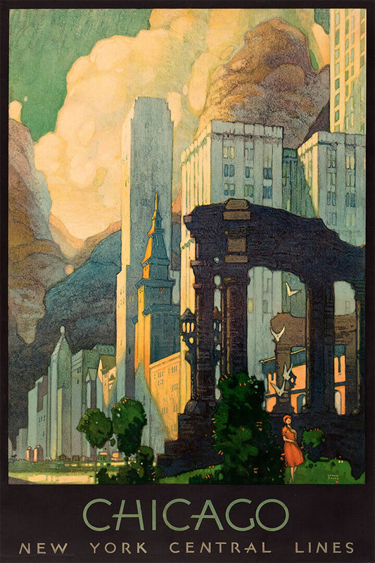 1920s Chicago Vintage Style Ny Central Line Travel Poster Wall Art Print Home Wall Decor - xonomax