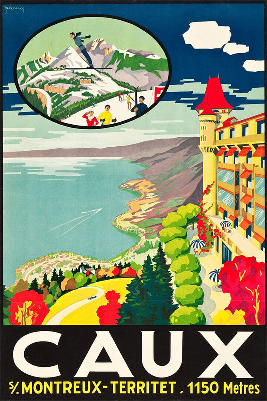 1920s Caux Switzerland Vintage Style Resort Travel Poster Wall Art Print Home Wall Decor - xonomax