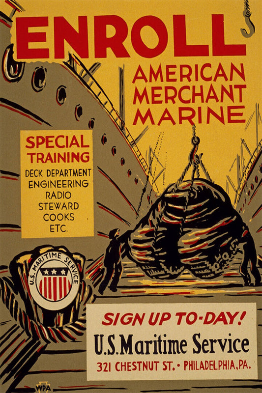 1940s Enroll American Merchant Marine Wwii Wpa Poster Wall Art Print Home Wall Decor - xonomax