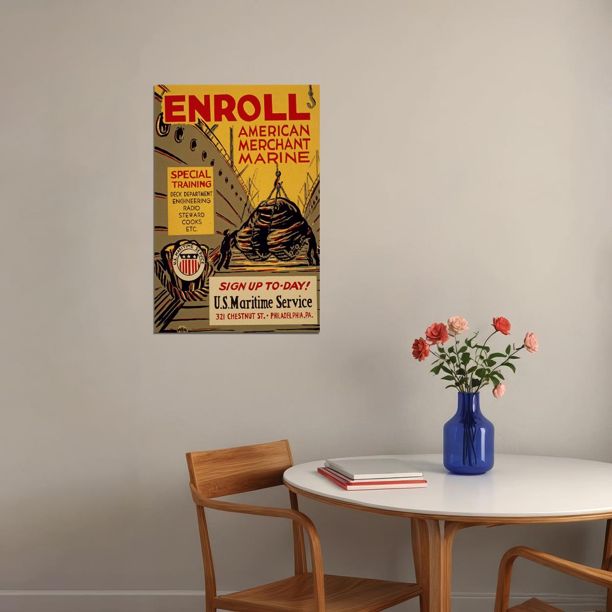 1940s Enroll American Merchant Marine Wwii Wpa Poster Wall Art Print Home Wall Decor - xonomax