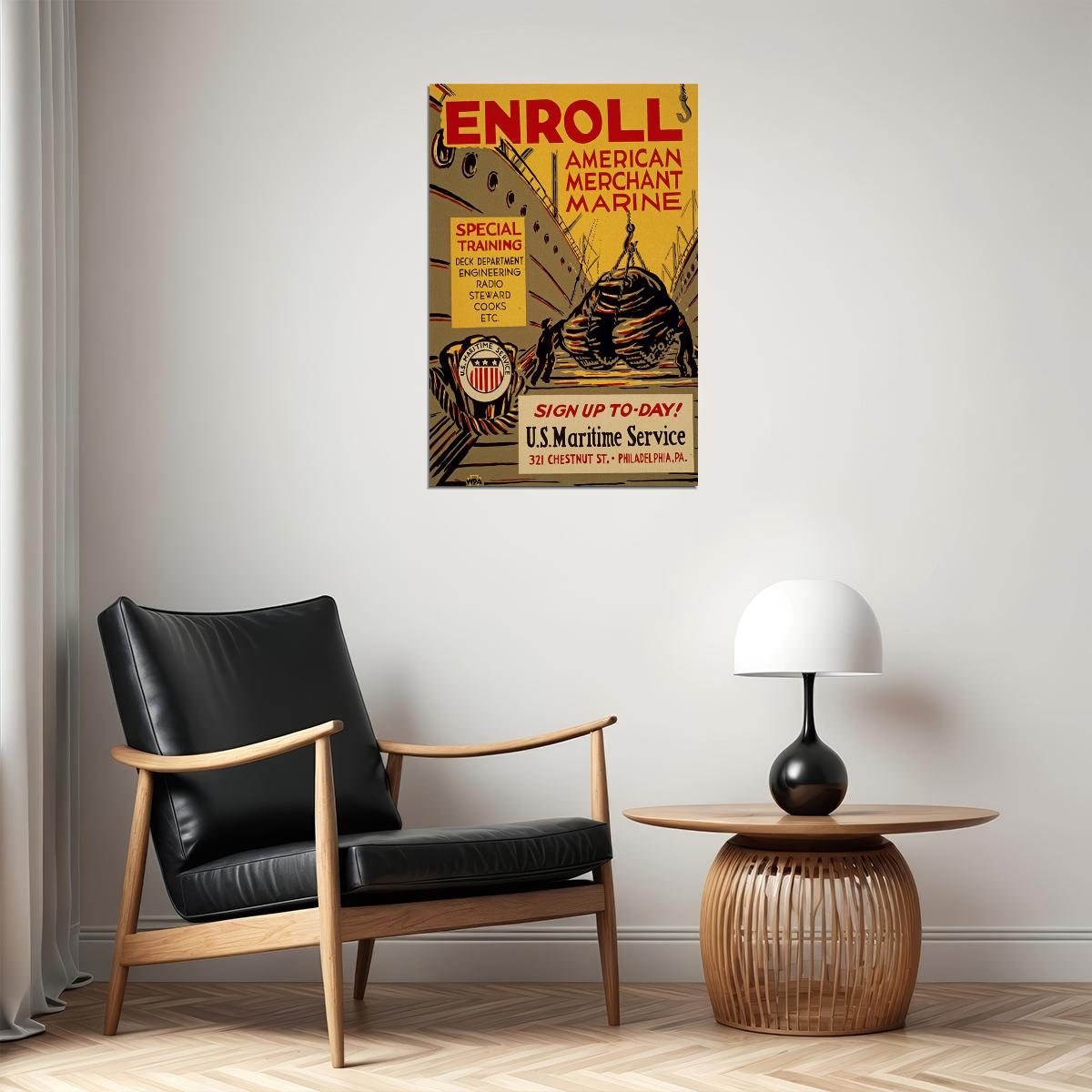 1940s Enroll American Merchant Marine Wwii Wpa Poster Wall Art Print Home Wall Decor - xonomax