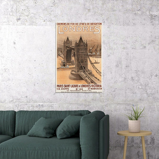 London Tower Bridge 1920s Vintage Style Uk Travel Poster Wall Art Print Home Wall Decor - xonomax
