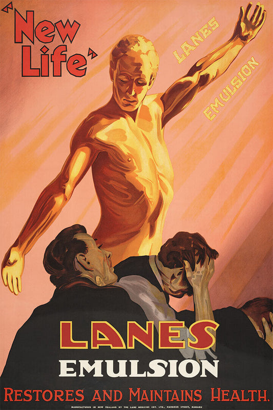 New Life! Lanes Emulsion 1927 Vintage Style Health Elixir Poster Wall Art Print Home Wall Decor - xonomax