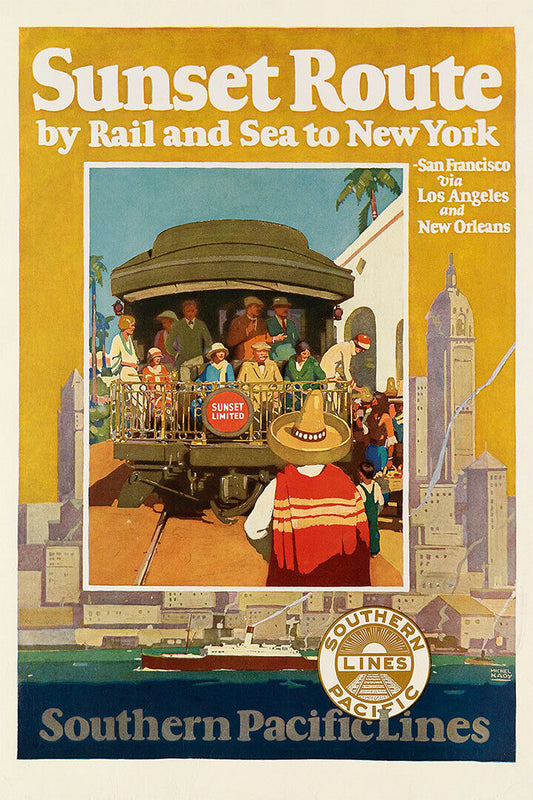 Sunset Route By Rail Southern Pacific Rr 1930s Vintage Poster Wall Art Print Home Wall Decor - xonomax