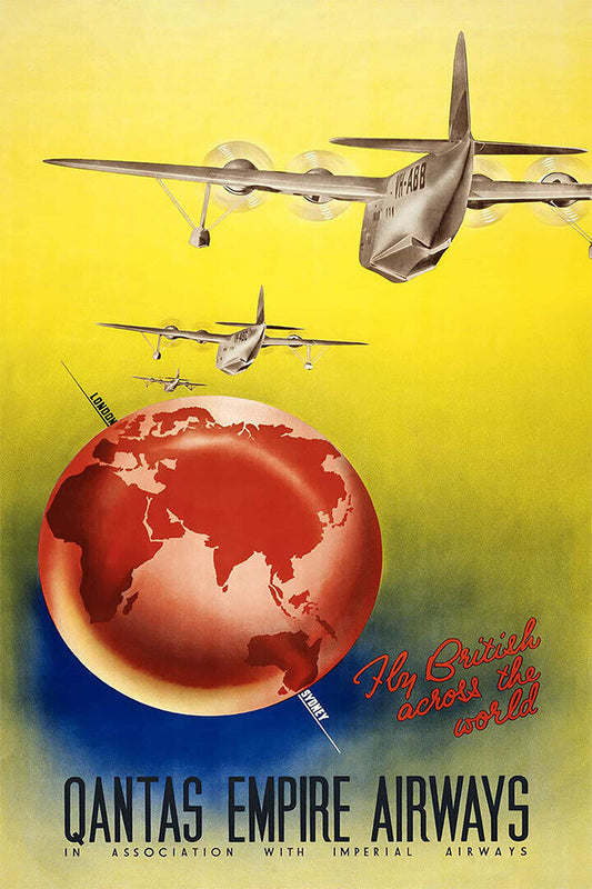 1935 Qantas Empire Airways Fly British Vintage Travel Poster Wall Art Print Home Wall Decor - xonomax