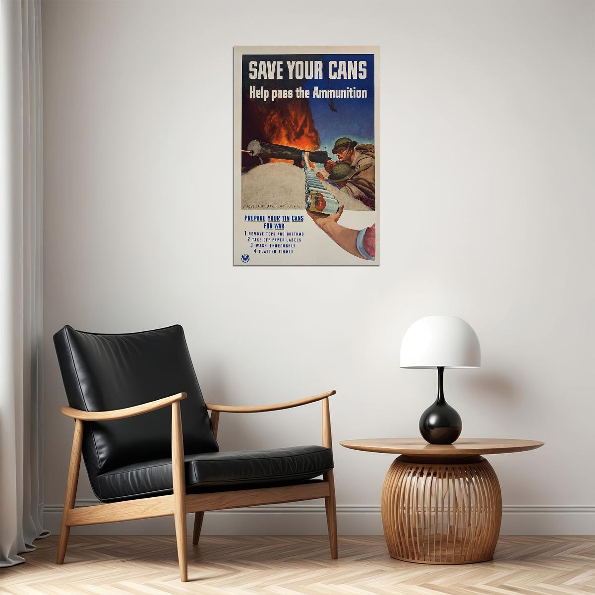 1940s Save Your Cans For Ammunition! Us Army WWII Poster Wall Art Print Home Wall Decor - xonomax