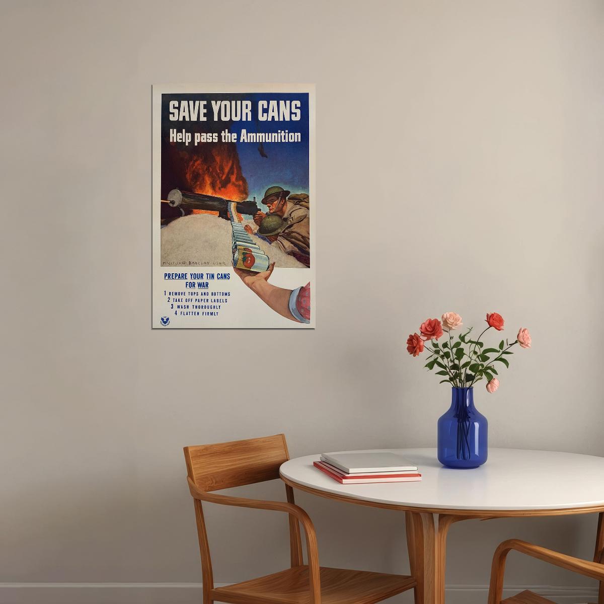 1940s Save Your Cans For Ammunition! Us Army WWII Poster Wall Art Print Home Wall Decor - xonomax