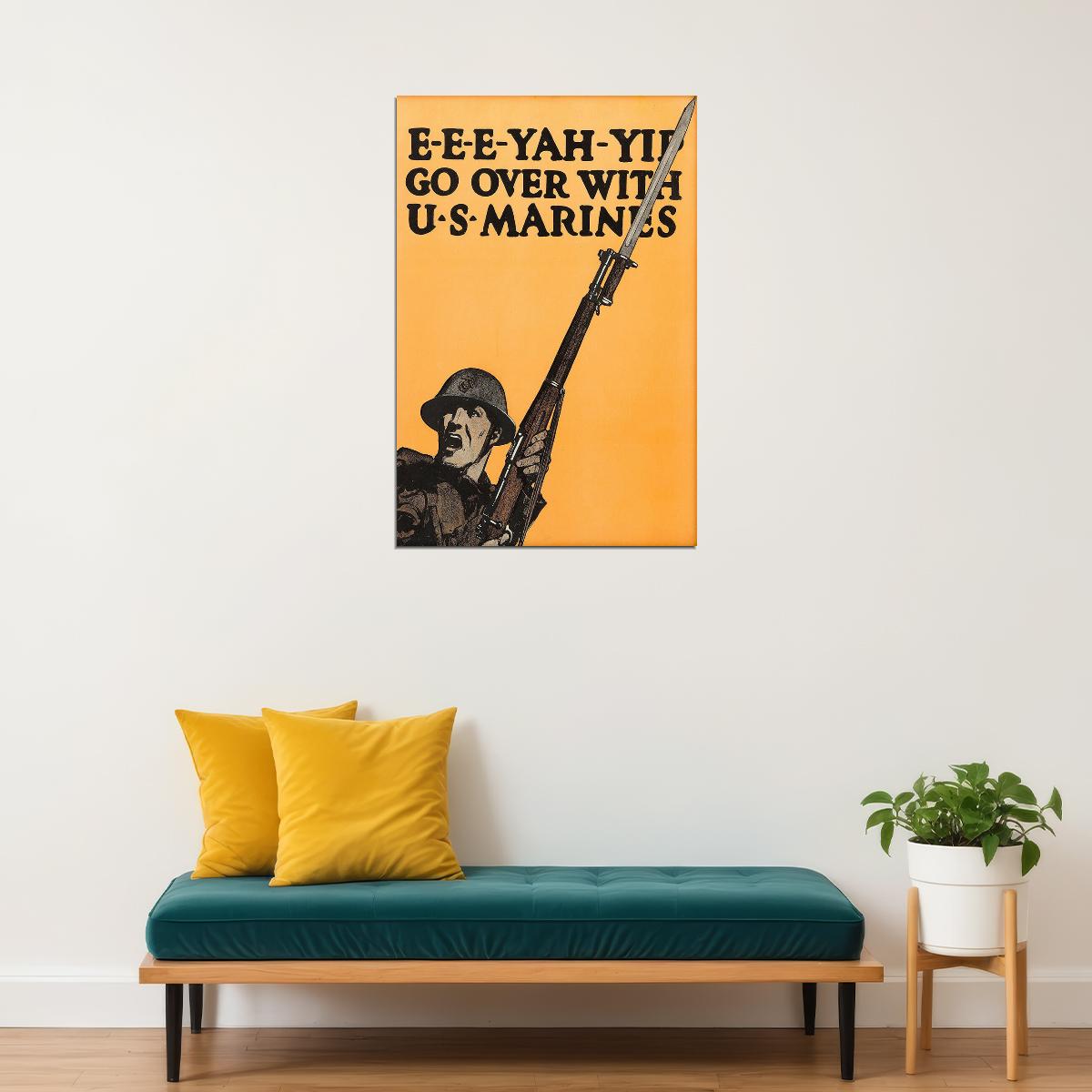 E-e-e-yah-yip Go Over With Us Marines 1917 WWI Poster Wall Art Print Home Wall Decor - xonomax