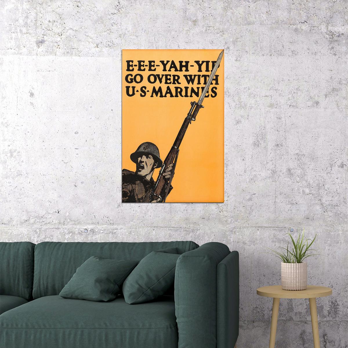 E-e-e-yah-yip Go Over With Us Marines 1917 WWI Poster Wall Art Print Home Wall Decor - xonomax