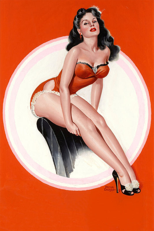 Brunette In Red 1949 Vintage Style American Girl Pin-up Poster Wall Art Print Home Wall Decor - xonomax