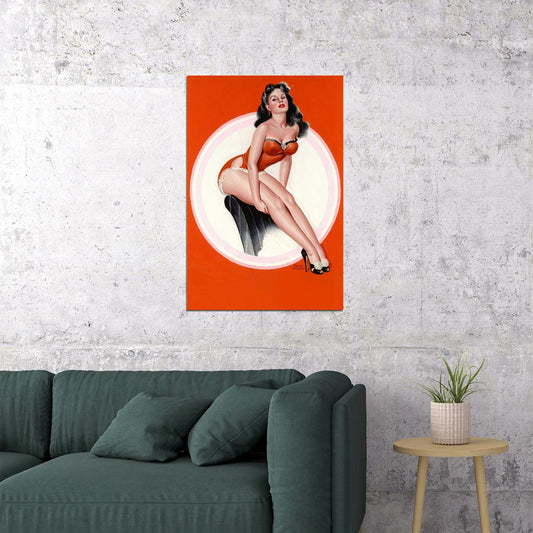 Brunette In Red 1949 Vintage Style American Girl Pin-up Poster Wall Art Print Home Wall Decor - xonomax
