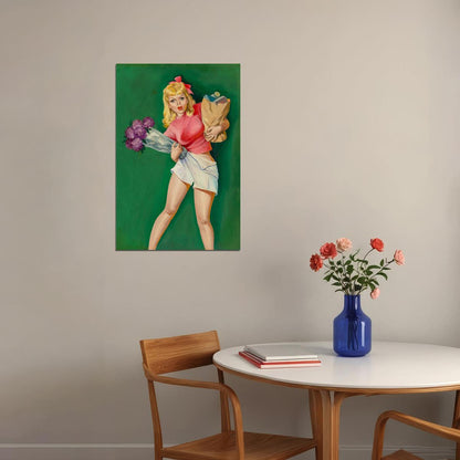 Losing The Groceries 1950s Vintage American Girl Pin-up Poster Wall Art Print Home Wall Decor - xonomax
