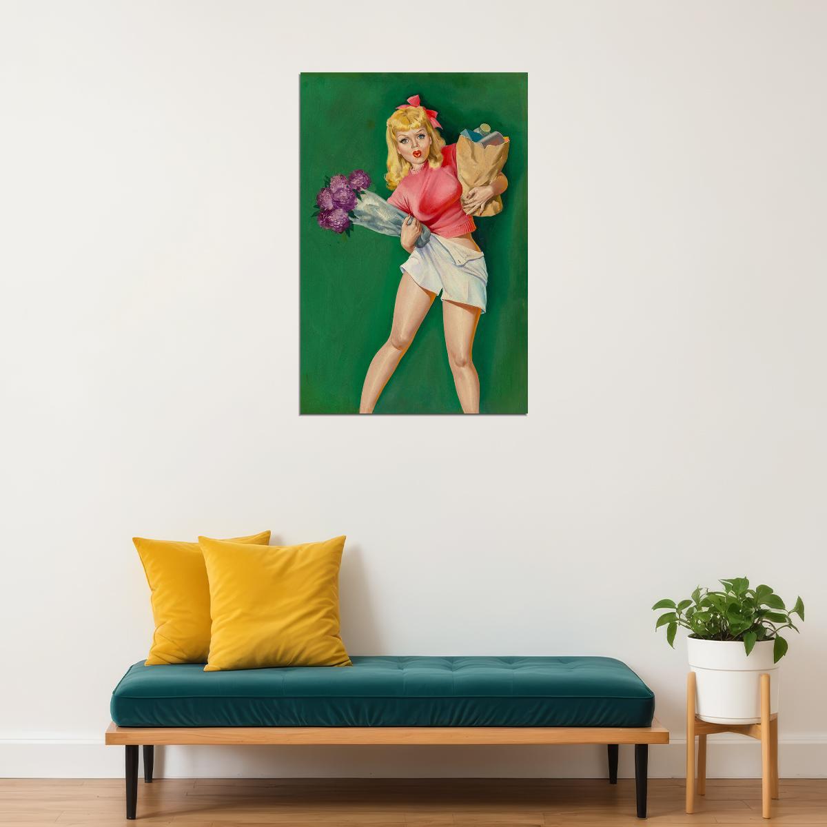 Losing The Groceries 1950s Vintage American Girl Pin-up Poster Wall Art Print Home Wall Decor - xonomax