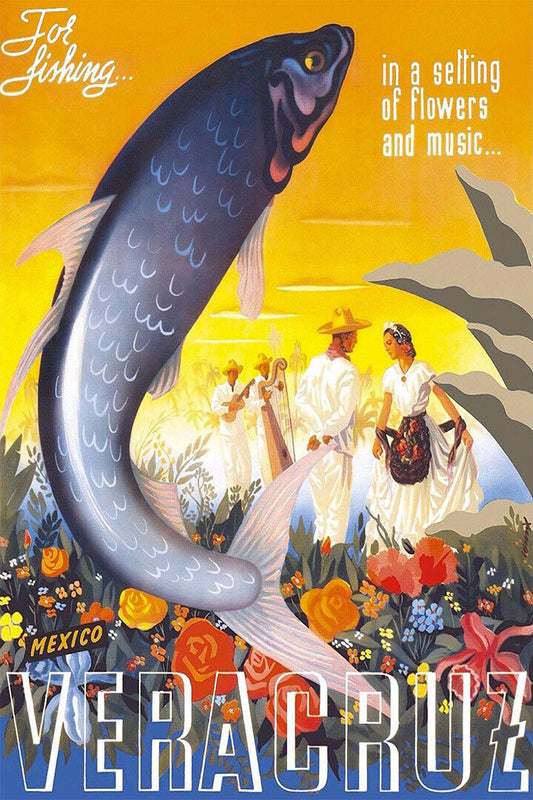 Veracruz Mexico Fishing 940s Vintage Style Travel Poster Wall Art Print Home Wall Decor - xonomax