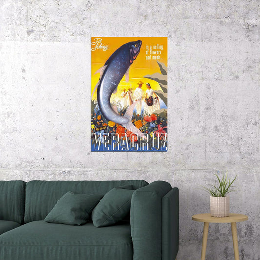 Veracruz Mexico Fishing 940s Vintage Style Travel Poster Wall Art Print Home Wall Decor - xonomax