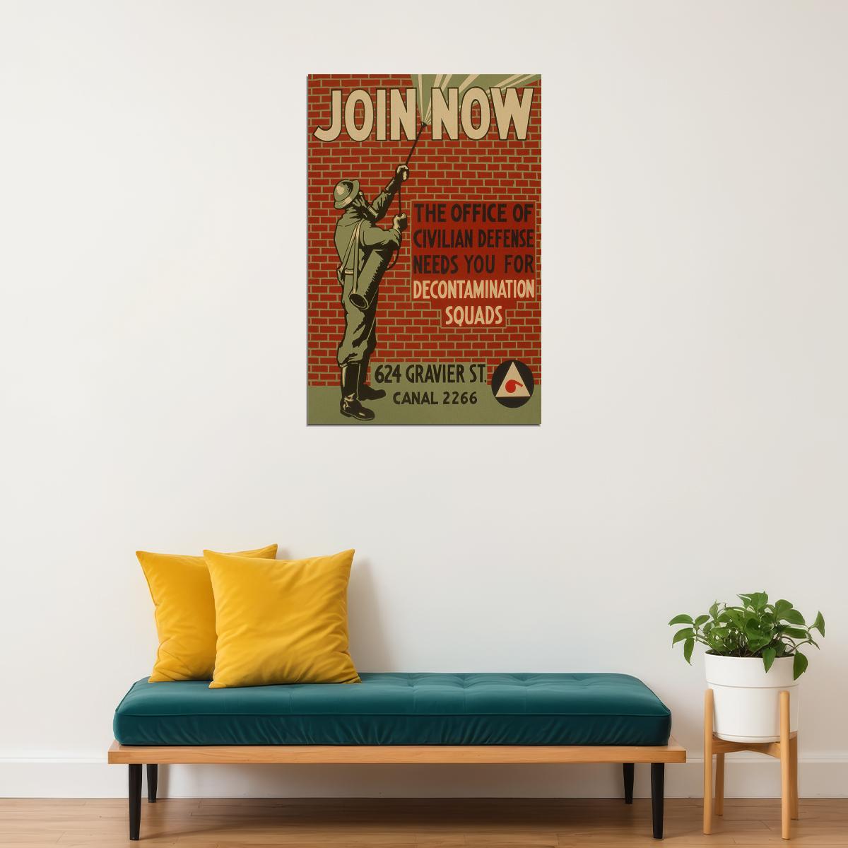 Join Now For Decontamination Office Of Civilian Defense Poster Wall Art Print Home Wall Decor