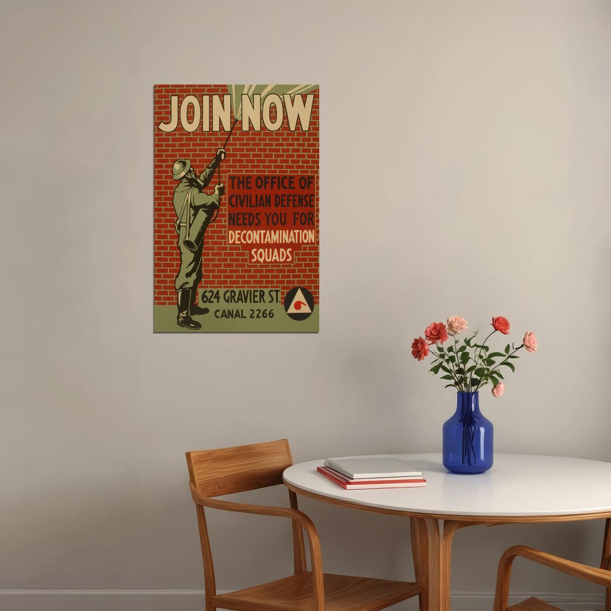 Join Now For Decontamination Office Of Civilian Defense Poster Wall Art Print Home Wall Decor