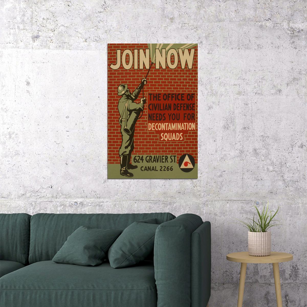 Join Now For Decontamination Office Of Civilian Defense Poster Wall Art Print Home Wall Decor