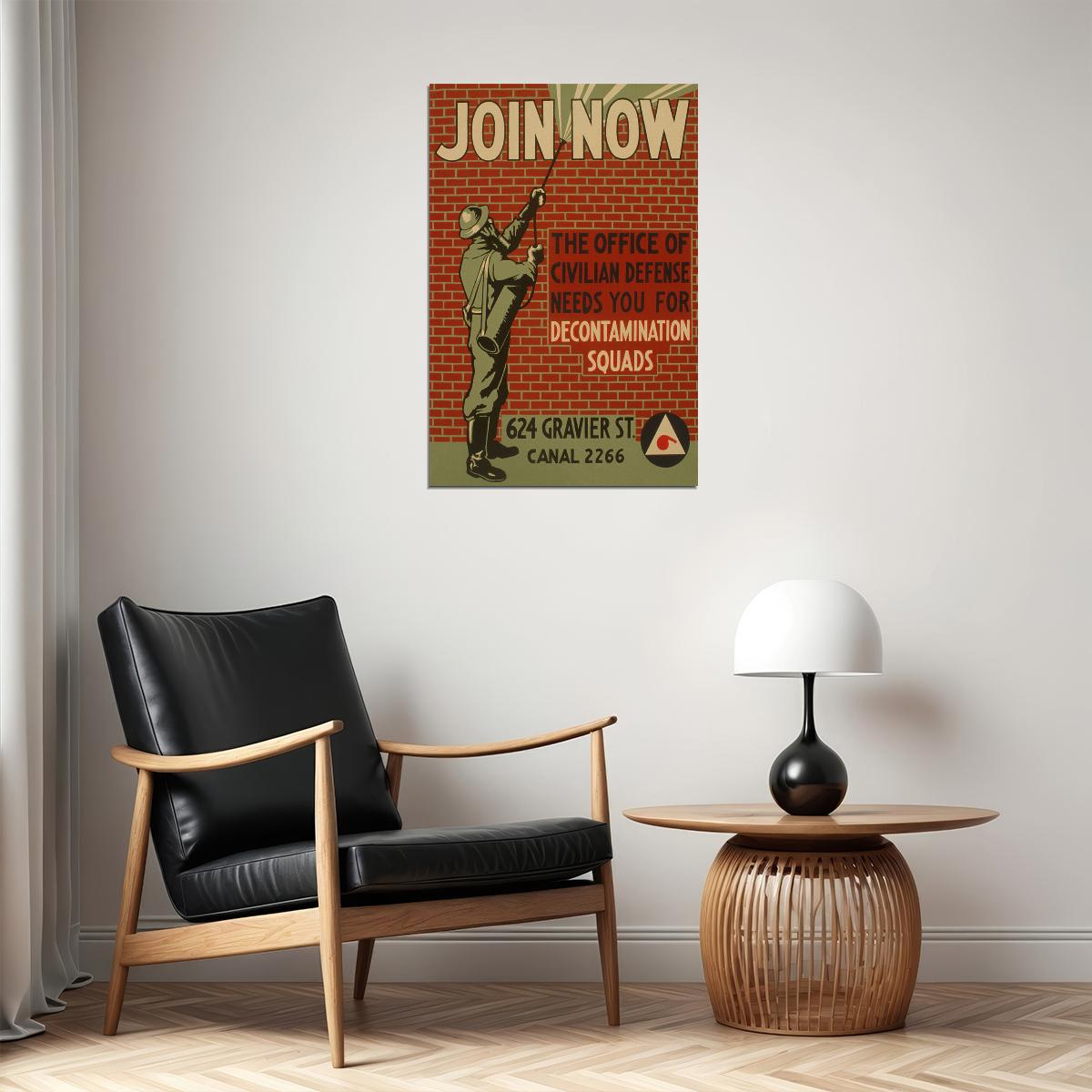 Join Now For Decontamination Office Of Civilian Defense Poster Wall Art Print Home Wall Decor