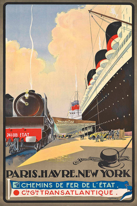 1920s Paris Havre New York Vintage Transatlantic Travel Poster Wall Art Print Home Wall Decor - xonomax
