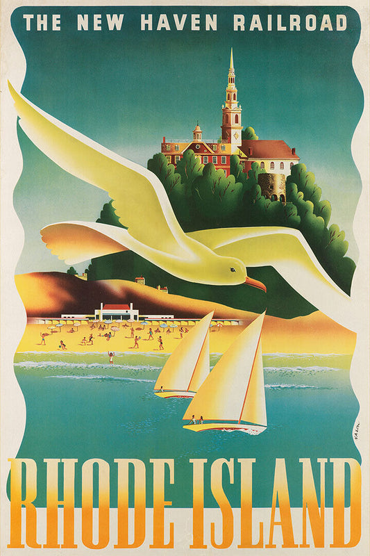 New Haven Railroad Rhode Island 1945 Vintage Style Travel Poster Wall Art Print Home Wall Decor - xonomax