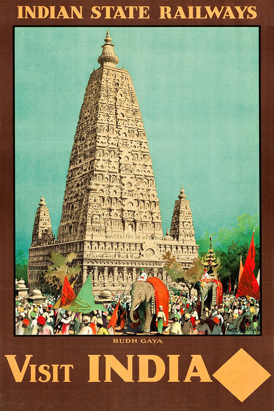 1930s Visit India Budh Gaya Vintage Style Railway Travel Poster Wall Art Print Home Wall Decor - xonomax
