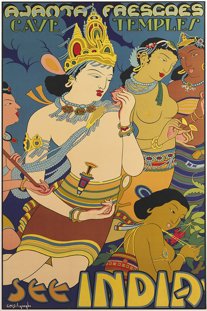 The Cave Temples And Ajanta Frescoes-1930s Indian Travel Poster Wall Art Print Home Wall Decor - xonomax