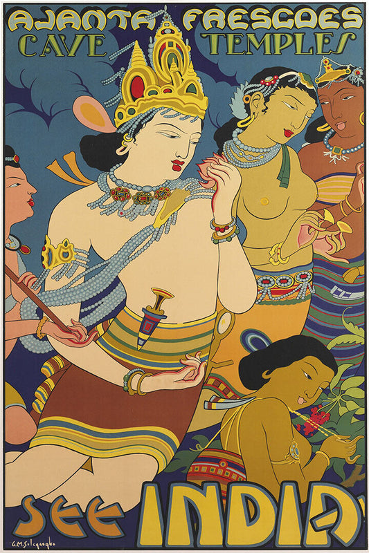 The Cave Temples And Ajanta Frescoes-1930s Indian Travel Poster Wall Art Print Home Wall Decor - xonomax