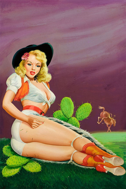 1950s Classic Cowgirl Pin-up Fallin’ On The Cactus Poster Wall Art Print Home Wall Decor - xonomax