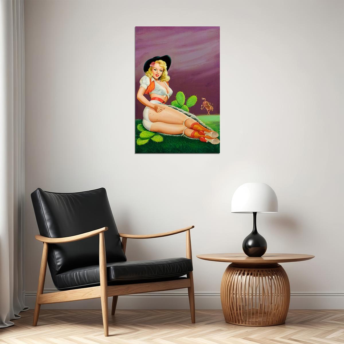 1950s Classic Cowgirl Pin-up Fallin’ On The Cactus Poster Wall Art Print Home Wall Decor - xonomax