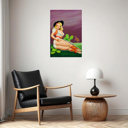 1950s Classic Cowgirl Pin-up Fallin’ On The Cactus Poster Wall Art Print Home Wall Decor - xonomax
