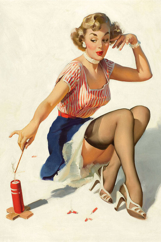 1950s Pin-up Looking For Trouble Lighting Fireworks Poster Wall Art Print Home Wall Decor - xonomax