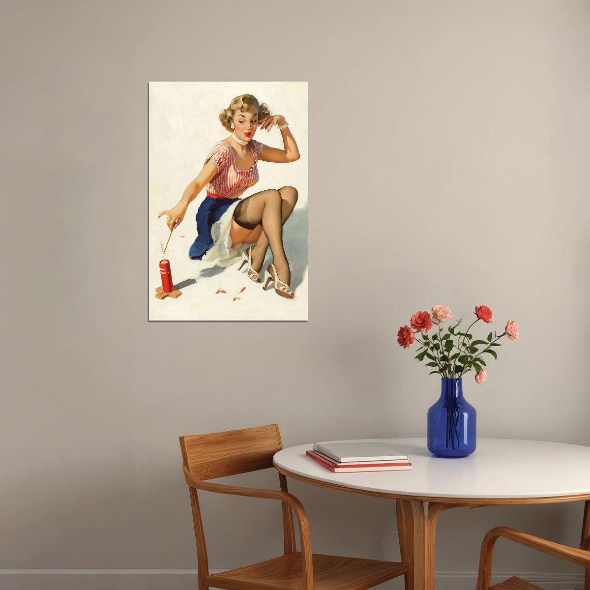 1950s Pin-up Looking For Trouble Lighting Fireworks Poster Wall Art Print Home Wall Decor - xonomax