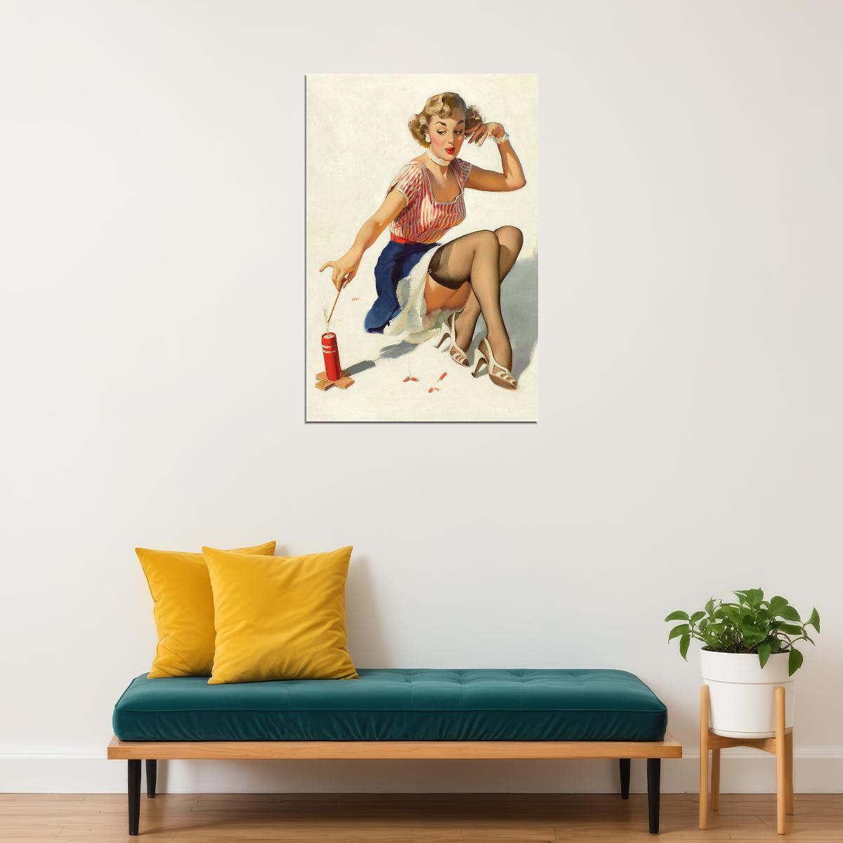 1950s Pin-up Looking For Trouble Lighting Fireworks Poster Wall Art Print Home Wall Decor - xonomax