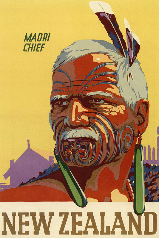 1932 New Zealand Maori Chief Tattoo Vintage Style Travel Poster Wall Art Print Home Wall Decor - xonomax