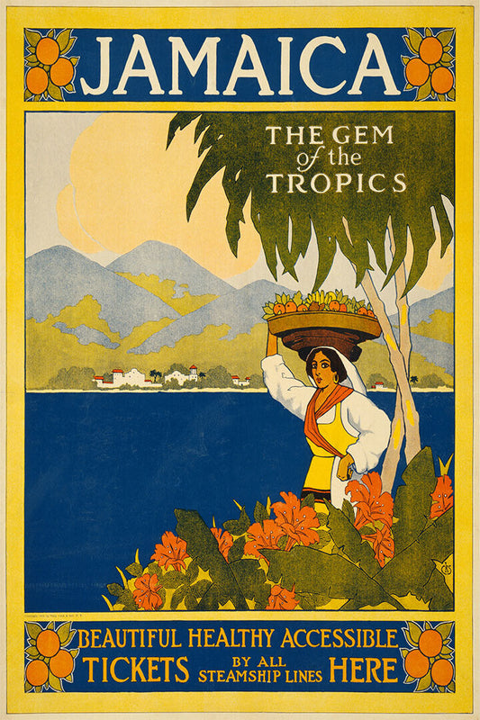Jamaica Gem Of The Tropics 1910 Vintage Steamship Travel Poster Wall Art Print Home Wall Decor - xonomax