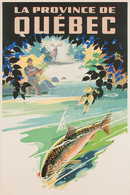 La Province Of Quebec 1930s Vintage Fly Fishing Poster Wall Art Print Home Wall Decor - xonomax