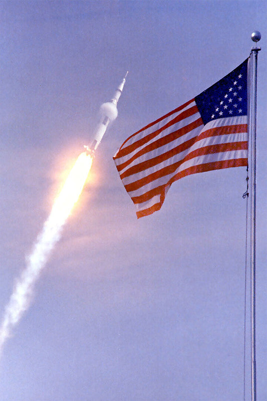 Apollo 11 Lift-off Photo Rocket And Us Flag Kennedy Space Poster Wall Art Print Home Wall Decor - xonomax